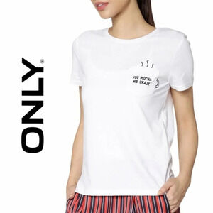 ONLY "You Mocha Me Crazy" Single Pocket White Tee